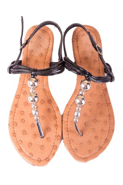 Black Beaded Leather Sandals