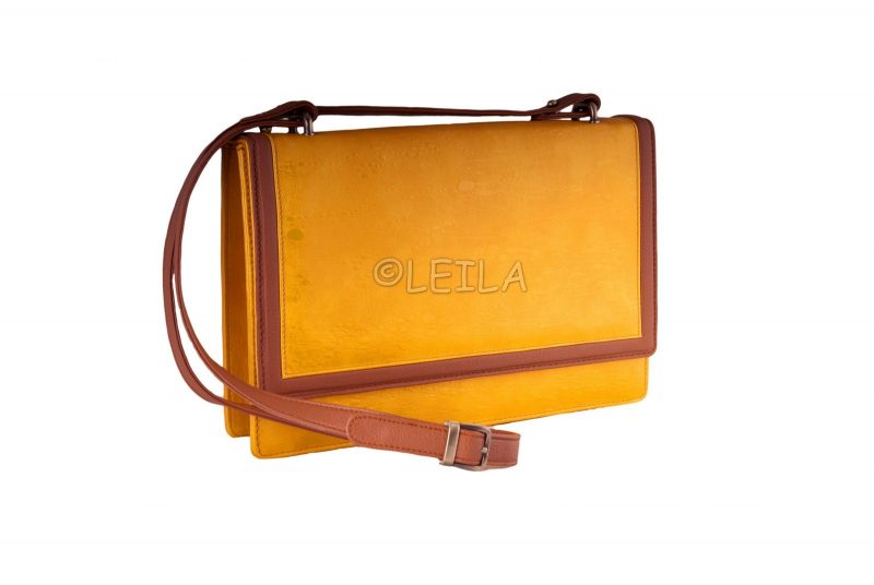Yellow Cross Body Bag with Camel Strap - LEILA DESIGNS