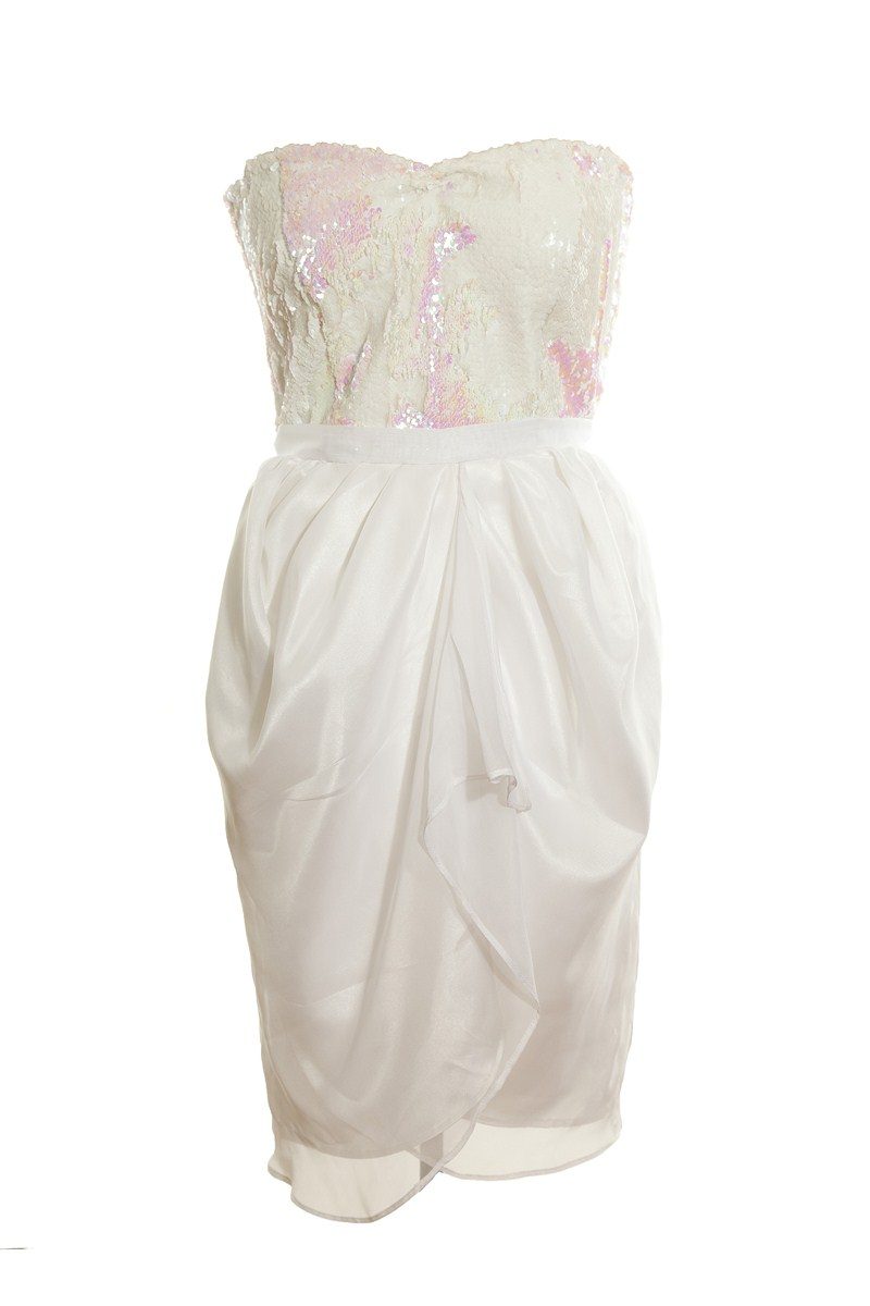 Strapless Chiffon Sequin Dress - PLUSH