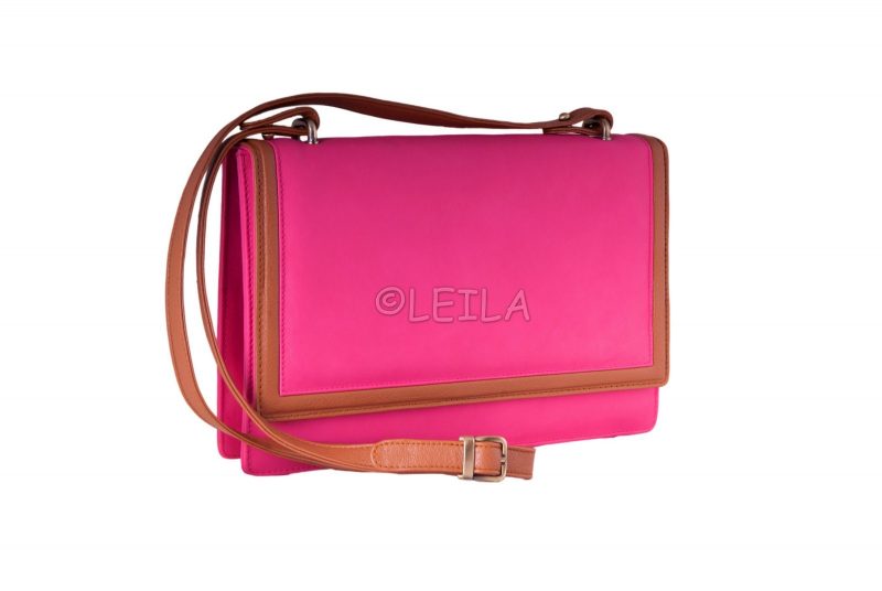 Fuschia Cross Body Bag with Camel Strap - LEILA DESIGNS