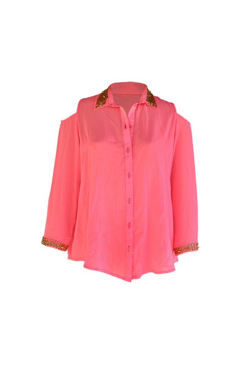 Pink Cut Out Shoulder Top