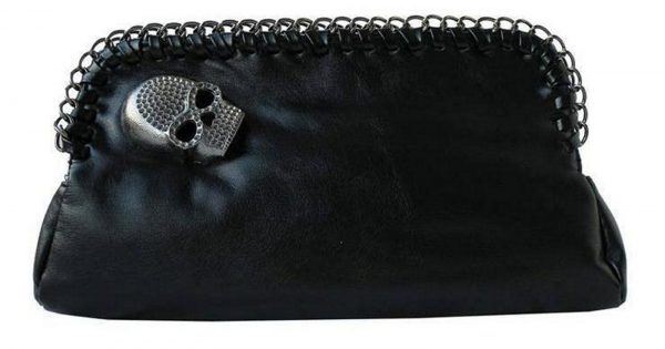 Black Clutch with Studded Skull - PLUSH