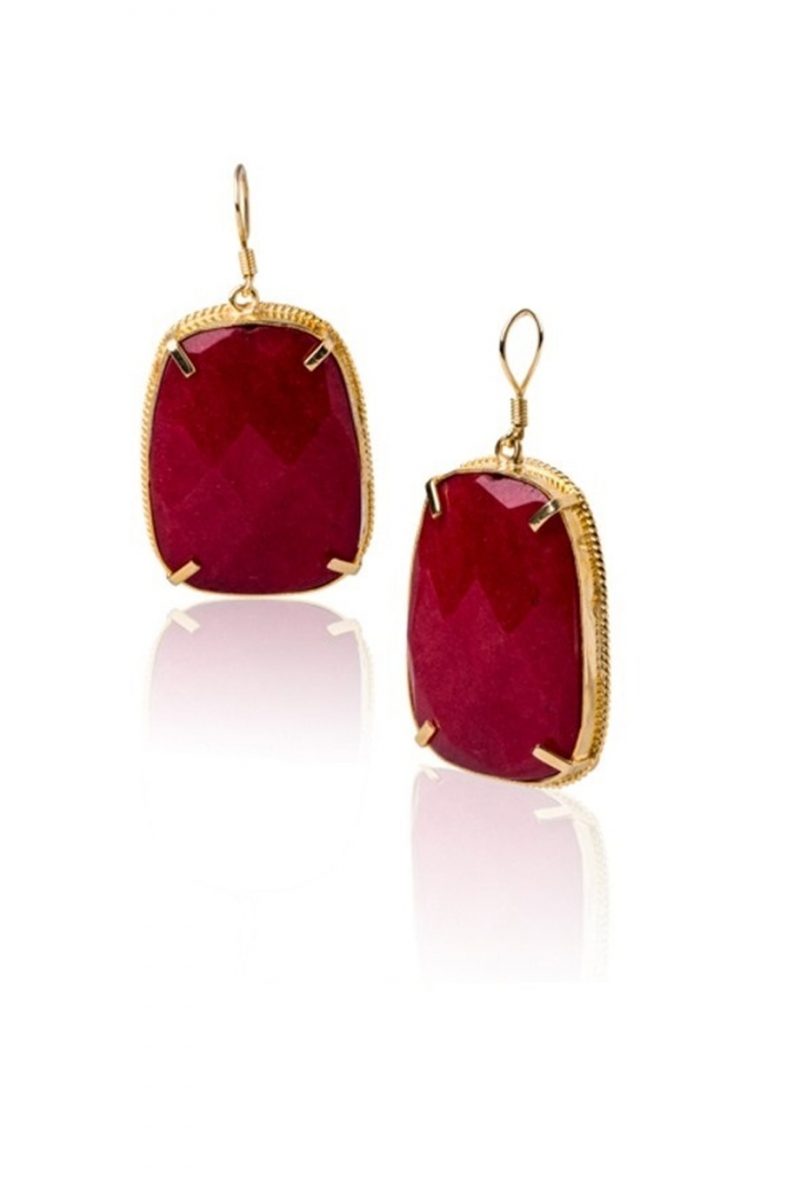Gold-plated Maroon Stone Earring