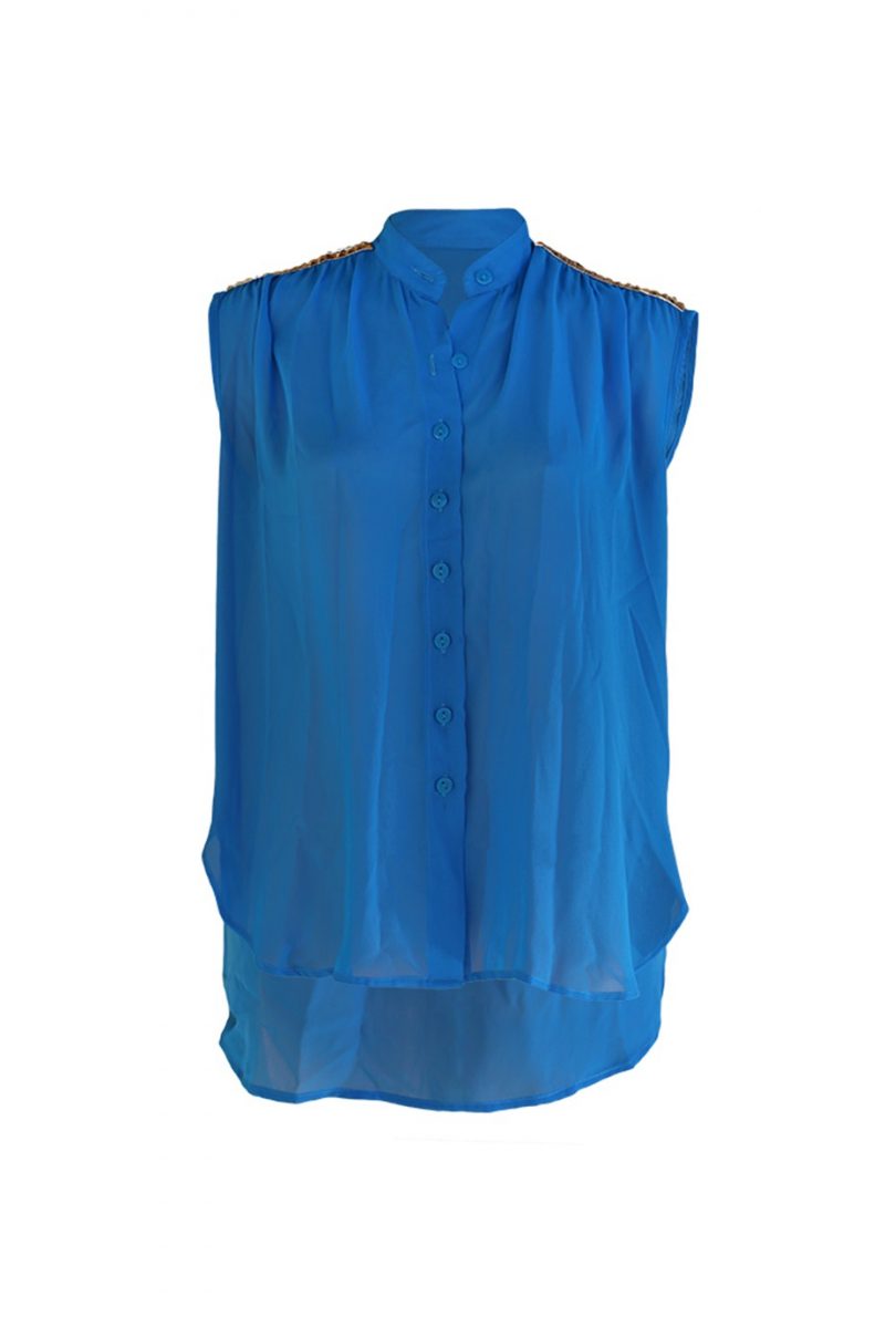 Blue Sleevless Top with Studded Shoulder