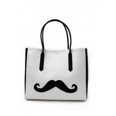 White Moustache Print Bag - LEILA DESIGNS